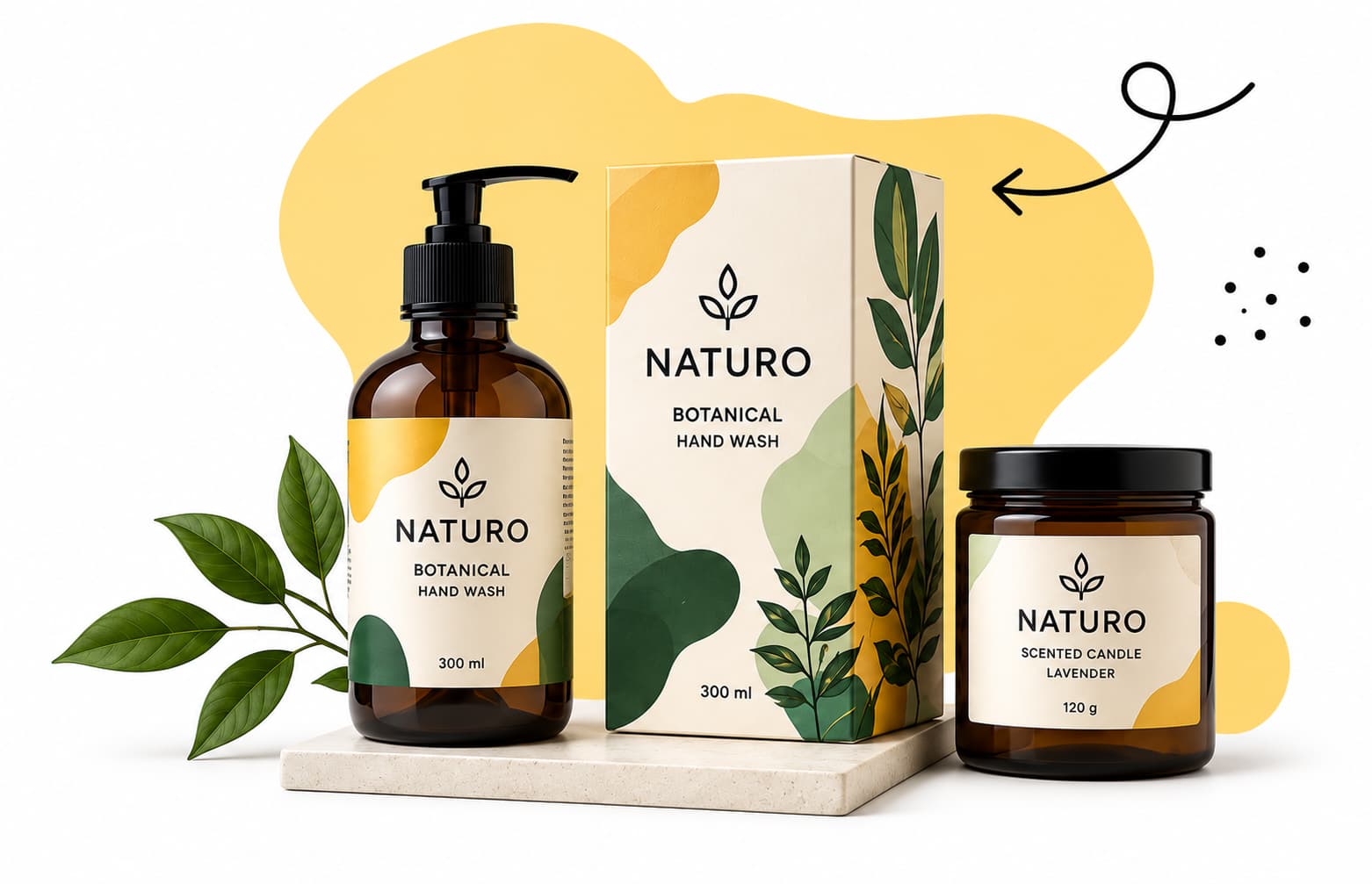 Naturo Botanical Hand Wash and Candle - Packaging that speaks your brand